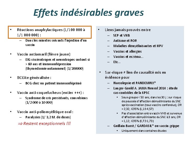 Effets indésirables graves • Réactions anaphylactiques (1/100 000 à 1/1 000) : • – Effets indésirables graves • Réactions anaphylactiques (1/100 000 à 1/1 000) : • –