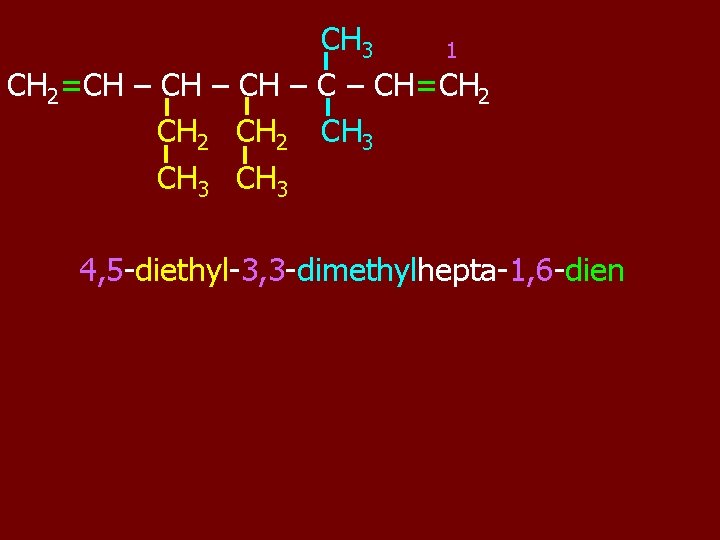 CH 3 1 CH 2=CH – CH=CH 2 CH 3 4, 5 -diethyl-3, 3