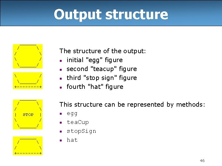Output structure ______ /   / ______/ +----+ The structure of the output: