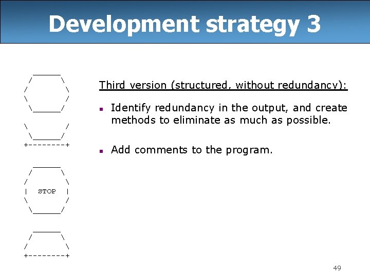 Development strategy 3 ______ /   / ______/ Third version (structured, without redundancy):