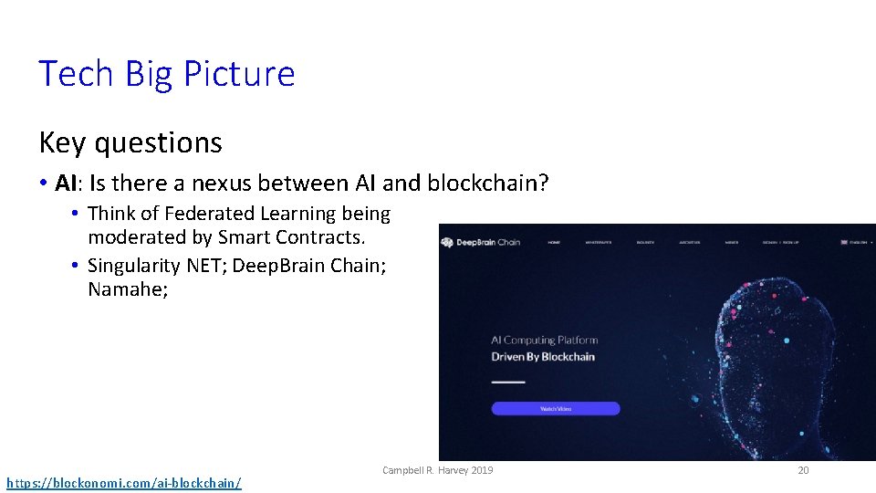 Tech Big Picture Key questions • AI: Is there a nexus between AI and