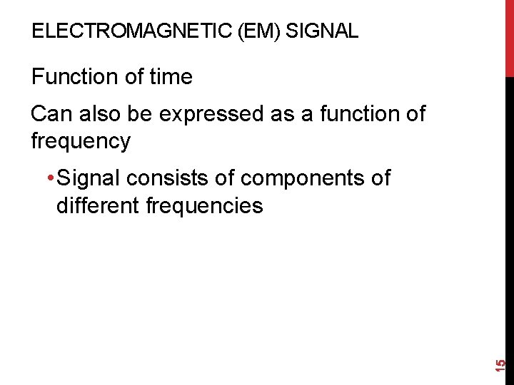 ELECTROMAGNETIC (EM) SIGNAL Function of time Can also be expressed as a function of