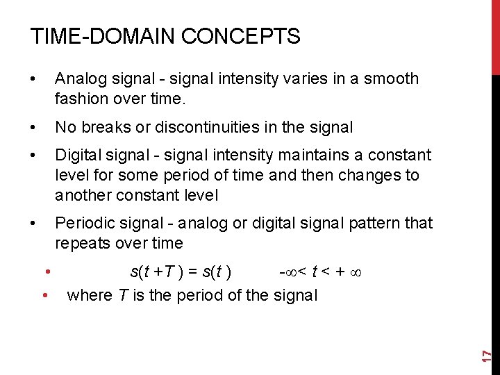 TIME-DOMAIN CONCEPTS • Analog signal - signal intensity varies in a smooth fashion over