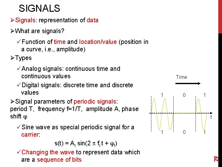 SIGNALS ØSignals: representation of data ØWhat are signals? üFunction of time and location/value (position