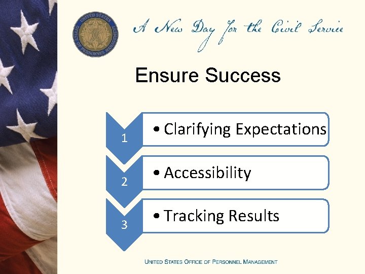 Ensure Success 1 • Clarifying Expectations 2 • Accessibility 3 • Tracking Results 