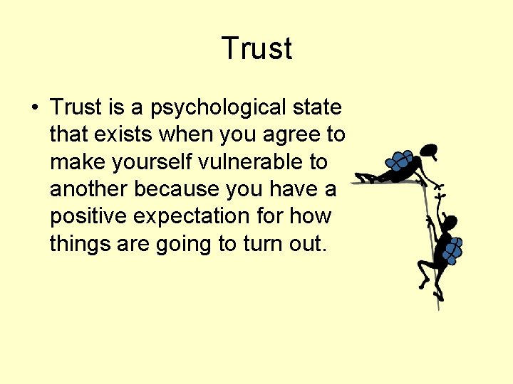 Trust • Trust is a psychological state that exists when you agree to make