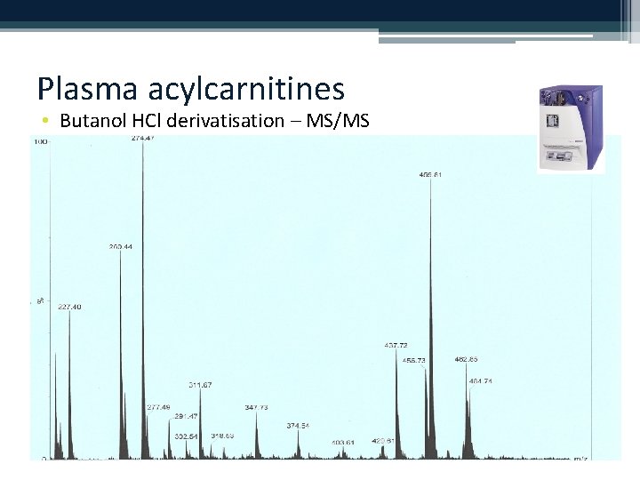 Plasma acylcarnitines • Butanol HCl derivatisation – MS/MS 