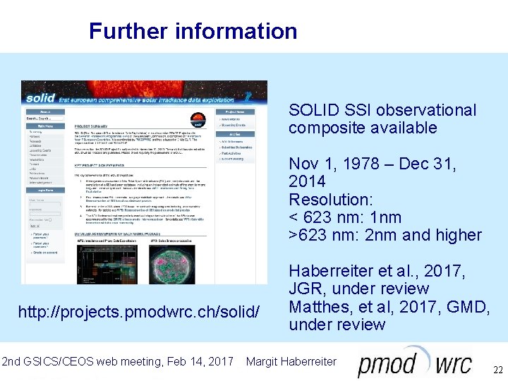 Further information SOLID SSI observational composite available Nov 1, 1978 – Dec 31, 2014