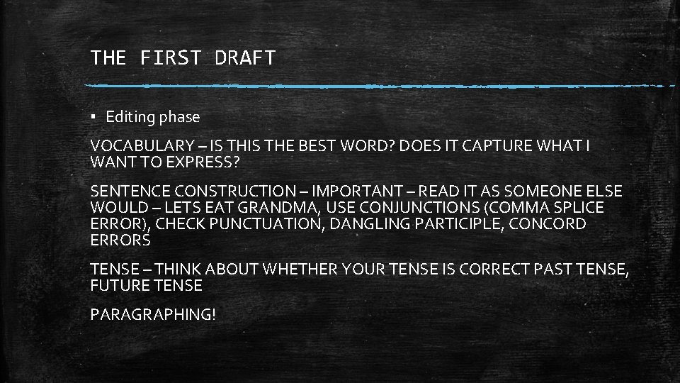 THE FIRST DRAFT ▪ Editing phase VOCABULARY – IS THE BEST WORD? DOES IT