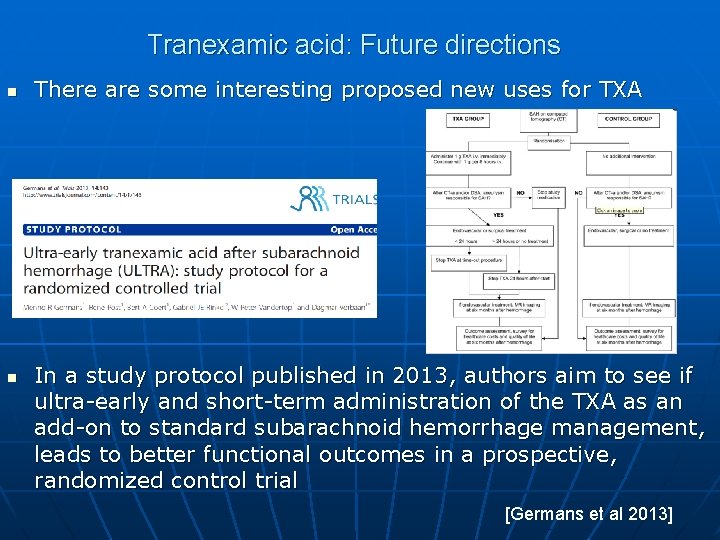 Tranexamic acid: Future directions n n There are some interesting proposed new uses for