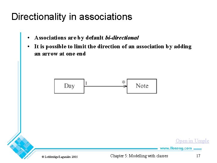 Directionality in associations • Associations are by default bi-directional • It is possible to