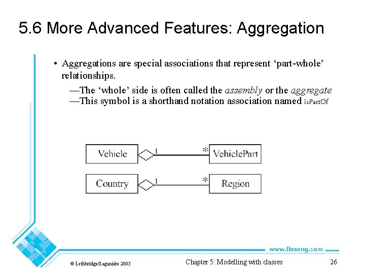 5. 6 More Advanced Features: Aggregation • Aggregations are special associations that represent ‘part-whole’
