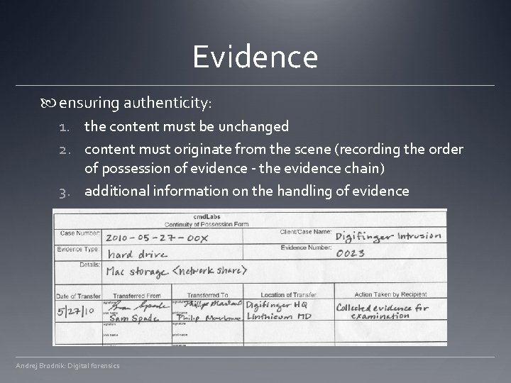 Evidence ensuring authenticity: 1. the content must be unchanged 2. content must originate from