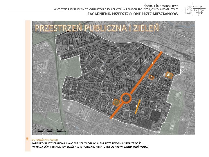 ŚRÓDMIEŚCIE POŁUDNIOWE WYTYCZNE PRZESTRZENNE Z KONSULTACJI SPOŁECZNYCH W RAMACH PROJEKTU „OSIEDLA KOMPLETNE” ZAGADNIENIA PRZEDSTAWIONE