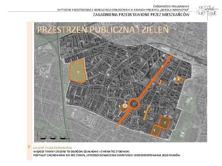 ŚRÓDMIEŚCIE POŁUDNIOWE WYTYCZNE PRZESTRZENNE Z KONSULTACJI SPOŁECZNYCH W RAMACH PROJEKTU „OSIEDLA KOMPLETNE” ZAGADNIENIA PRZEDSTAWIONE