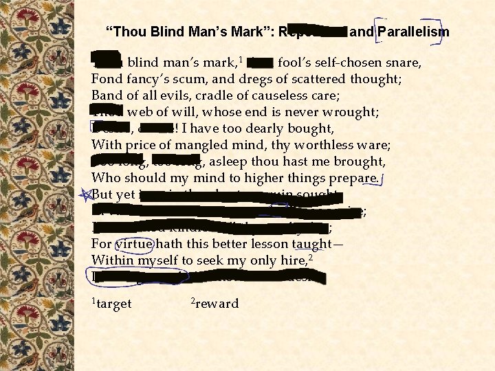 “Thou Blind Man’s Mark”: Repetition and Parallelism Thou blind man’s mark, 1 thou fool’s