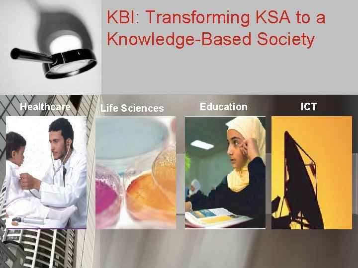 KBI: Transforming KSA to a Knowledge-Based Society Healthcare Life Sciences Education ICT 