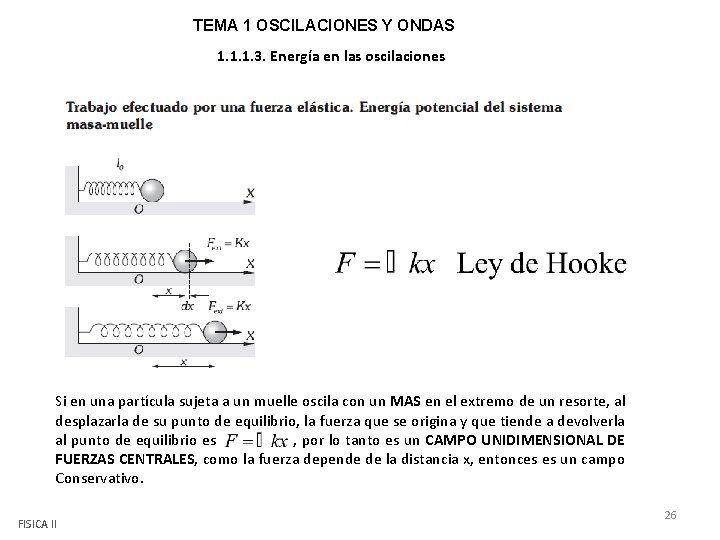 TEMA 1 OSCILACIONES Y ONDAS 1. 1. 1. 3. Energía en las oscilaciones Si