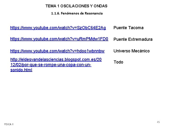 TEMA 1 OSCILACIONES Y ONDAS 1. 1. 6. Fenómenos de Resonancia https: //www. youtube.