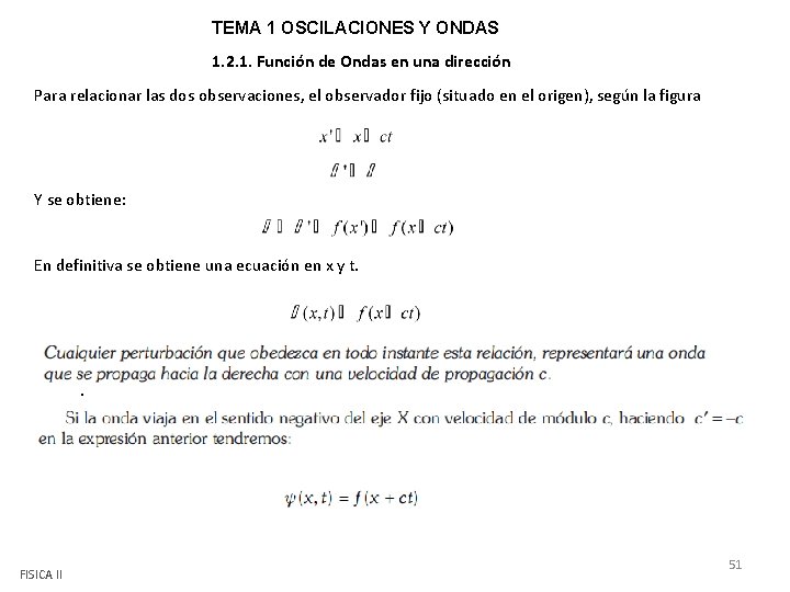 TEMA 1 OSCILACIONES Y ONDAS 1. 2. 1. Función de Ondas en una dirección