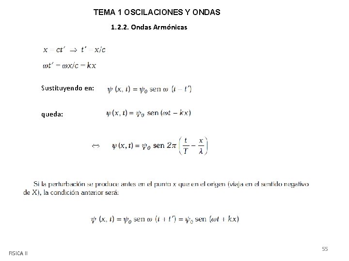 TEMA 1 OSCILACIONES Y ONDAS 1. 2. 2. Ondas Armónicas Sustituyendo en: queda: FISICA