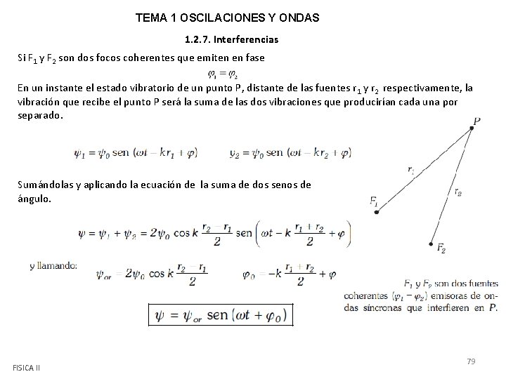 TEMA 1 OSCILACIONES Y ONDAS 1. 2. 7. Interferencias Si F 1 y F