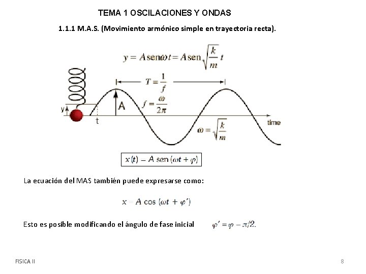 TEMA 1 OSCILACIONES Y ONDAS 1. 1. 1 M. A. S. (Movimiento armónico simple