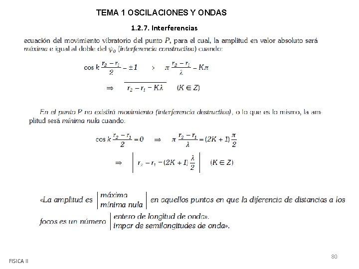 TEMA 1 OSCILACIONES Y ONDAS 1. 2. 7. Interferencias FISICA II 80 