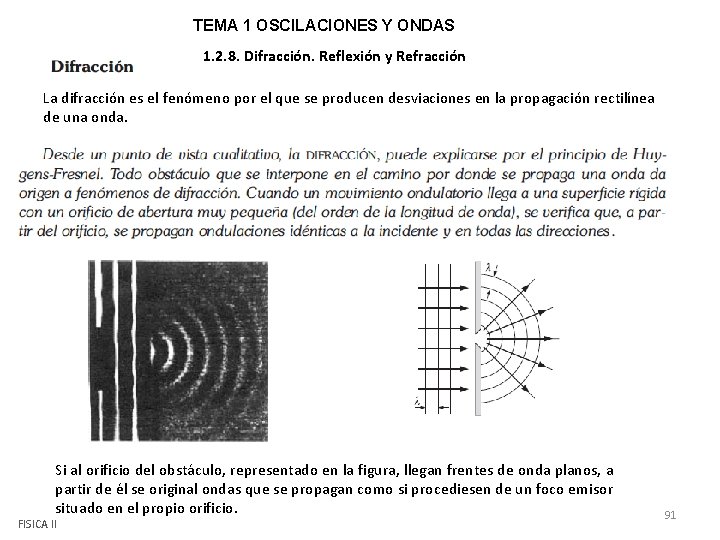 TEMA 1 OSCILACIONES Y ONDAS 1. 2. 8. Difracción. Reflexión y Refracción La difracción