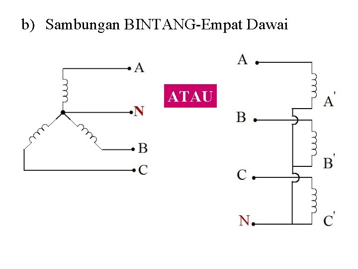 b) Sambungan BINTANG-Empat Dawai ATAU 