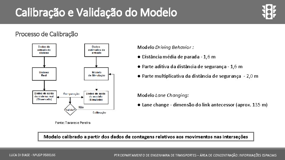 Calibração e Validação do Modelo Processo de Calibração Modelo Driving Behavior : ● Distância