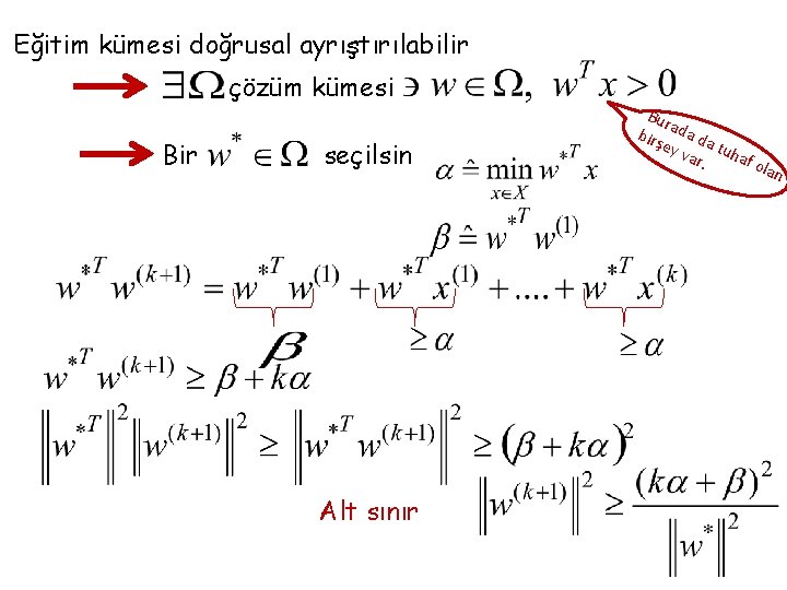 Eğitim kümesi doğrusal ayrıştırılabilir çözüm kümesi Bir seçilsin Alt sınır Bur birş ada da