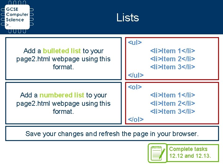 Lists <ul> Add a bulleted list to your page 2. html webpage using this Lists <ul> Add a bulleted list to your page 2. html webpage using this