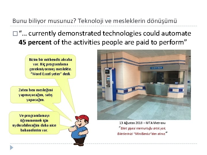 Bunu biliyor musunuz? Teknoloji ve mesleklerin dönüşümü � “… currently demonstrated technologies could automate