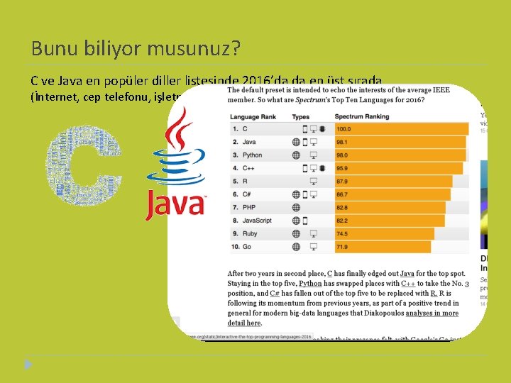 Bunu biliyor musunuz? C ve Java en popüler diller listesinde 2016’da da en üst
