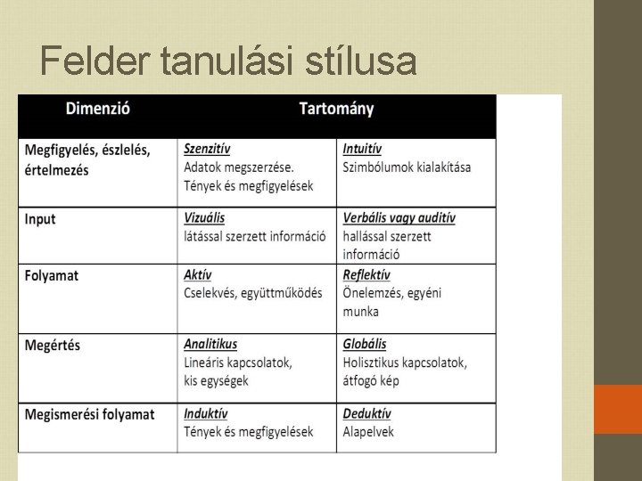 Felder tanulási stílusa 