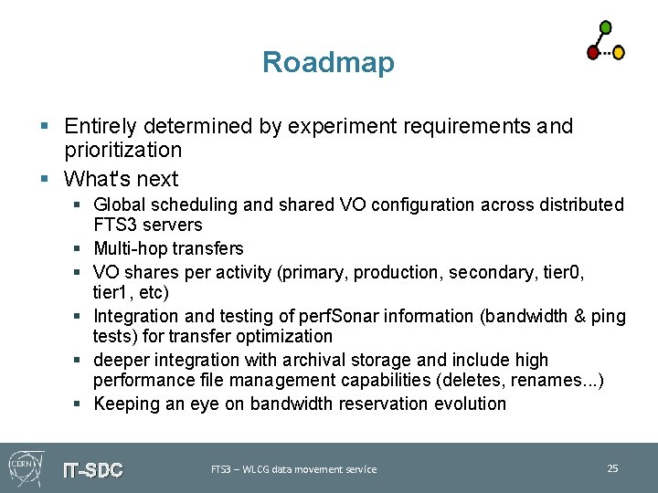 Roadmap § Entirely determined by experiment requirements and prioritization § What's next § Global