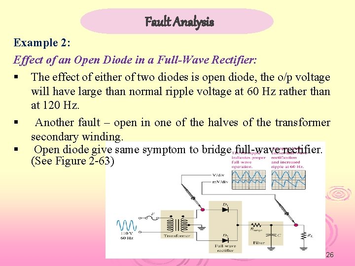 Fault Analysis Example 2: Effect of an Open Diode in a Full-Wave Rectifier: §