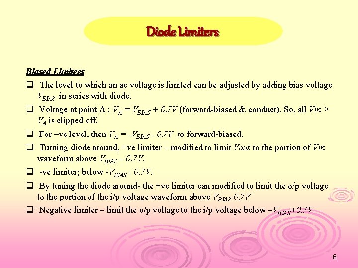 Diode Limiters Biased Limiters q The level to which an ac voltage is limited