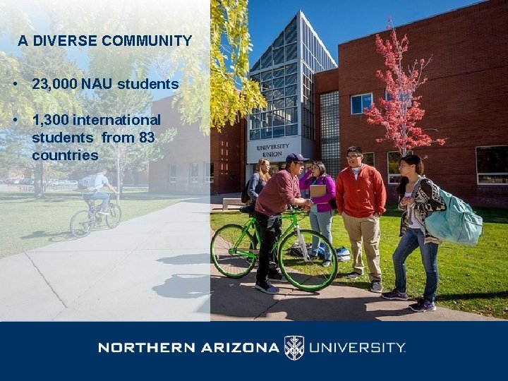 A DIVERSE COMMUNITY • 23, 000 NAU students • 1, 300 international students from