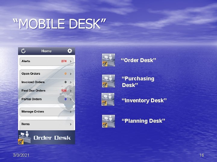 “MOBILE DESK” “Order Desk” “Purchasing Desk” “Inventory Desk” “Planning Desk” 3/3/2021 16 