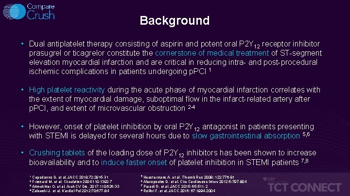 Background • Dual antiplatelet therapy consisting of aspirin and potent oral P 2 Y