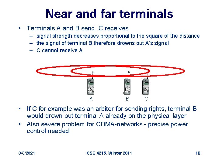 Near and far terminals • Terminals A and B send, C receives – signal