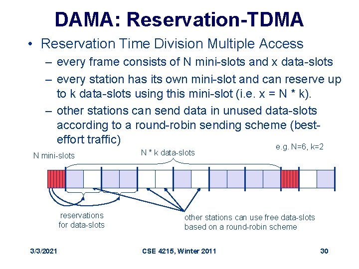 DAMA: Reservation-TDMA • Reservation Time Division Multiple Access – every frame consists of N