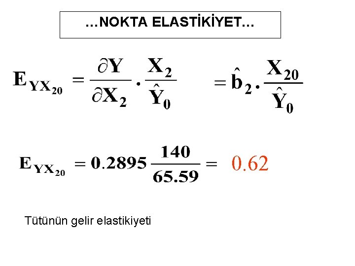 …NOKTA ELASTİKİYET… 0. 62 Tütünün gelir elastikiyeti 