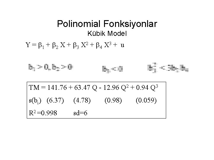 Polinomial Fonksiyonlar Kübik Model Y = b 1 + b 2 X + b