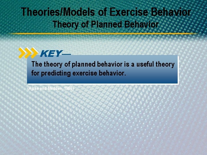 Theories/Models of Exercise Behavior Theory of Planned Behavior KEY— The theory of planned behavior