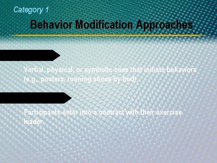 Category 1 Behavior Modification Approaches Prompts Verbal, physical, or symbolic cues that initiate behaviors