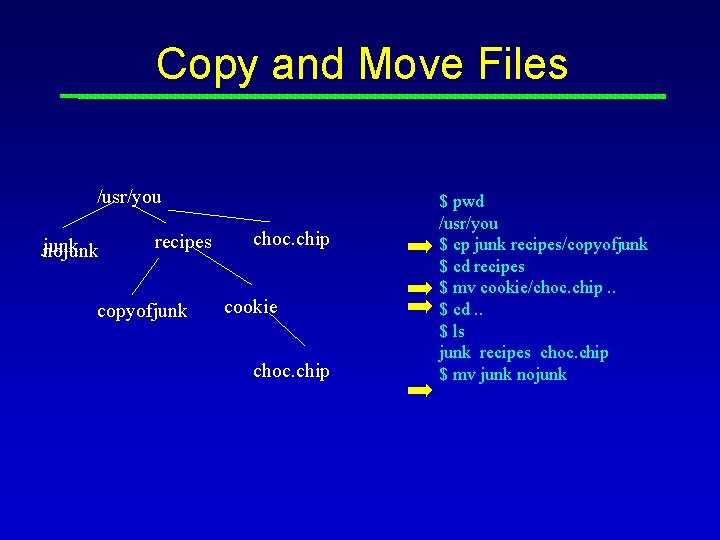 Copy and Move Files /usr/you junk nojunk recipes copyofjunk choc. chip cookie choc. chip