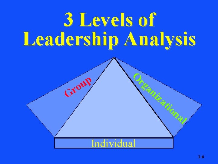 3 Levels of Leadership Analysis p u o r G O rg an iza